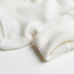 Intimissi Ivory Long-sleeve High-Neck Tubular Top in Wool and Silk